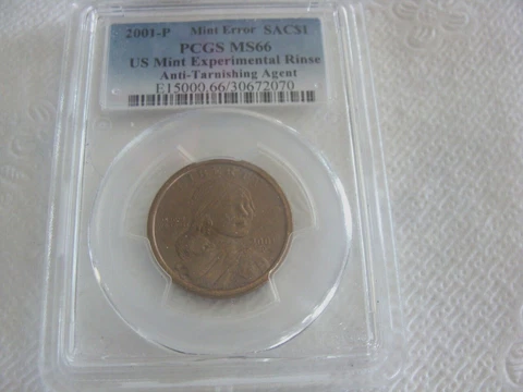 2001-P SACAGAWEA DOLLAR MS66 PCGS MINT ERROR EXPERIMENTAL ANTI TARNISHING AGENT Cover