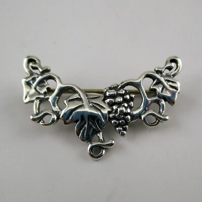Sterling Silver GRAPE VINE Charm Holder PIN Wine Lover Gift BROOCH Art Nouveau - Image 1 of 3