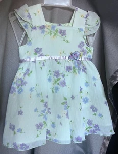 New - George - 12 Month Old Acorn Green Floral Ruffle Sleeveless Dress - Picture 1 of 2