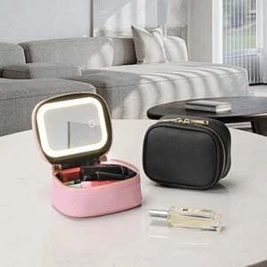 Makeup Bag With Light Up LED Mirror Travel Cosmetic Train Storage Case Portable - Picture 1 of 9