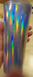 Starbucks Retired 2015 Rainbow Iridescent Foil Cold Cup 24 oz Tumbler no lid - Picture 1 of 4