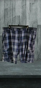 PARADISE COLLECTION Blue Linen/Cotton Cargo Shorts  Men's 42x10 Plaid  - Picture 1 of 12