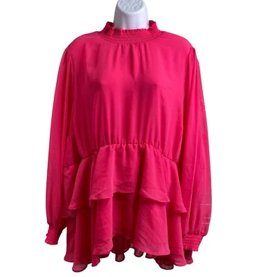 Top Torrid Para Mujer Rosa Chifón Volantes Manga Larga Talla 3X Romántico Hada Boho Foto 1 de 4