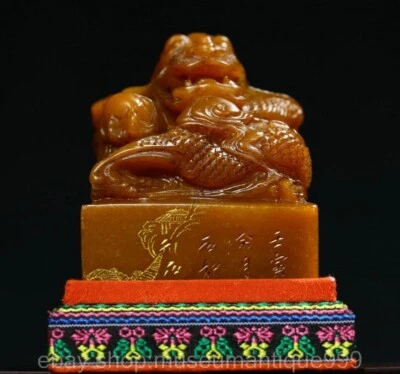 Sello de sello de bestia dragón tallado piedra Shoushan Tianhuang natural chino de 3,6" Foto 1 de 4