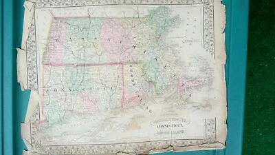 1867 Antique Map of Massachusetts Rhode Island Connecticut Mitchell hand-colored - Image 1 of 4