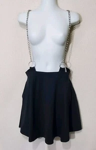 Hot Topic Skirt With Suspenders Womens Medium Black Silver Chain Skater A-Line - Picture 1 of 9