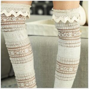 Ryu A’reve Floral Nordic Crochet Lace Knit Leg Warmer Over Knee Boot Toppers NWT