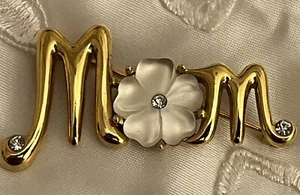 Monet Vintage Gold Tone & Rhinestones Mom Brooch / Pin Accent Flower - Bild 1 von 9