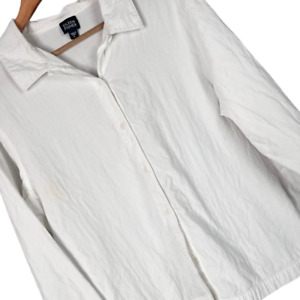 EILEEN FISHER Women's L White 3/4 Sleeve Cotton Button Boho Beach Casual Shirt