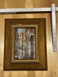 alter Bilderrahmen quadratisch Holz goldfarbig mit Ölgemälde Venezia Venedig - Bild 1 von 9