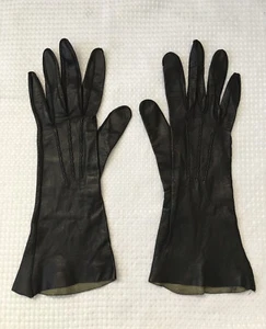 Kinid Leder Vintage 50s Solid Black Dressy Gauntlet Handschuhe: 5 1/2 - Bild 1 von 4