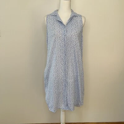 Vestido Camisa Joie Azul Sin Mangas Talla Pequeña Bolsillos Abotonados Algodón Floral Foto 1 de 4