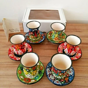 Ceramic Turkish Tea Coffee Cup Mug Set of 6, Tile Espresso Greek %100 Handmade - Picture 1 of 9
