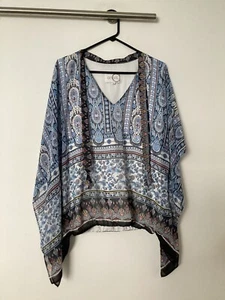 Analili Women's Dolman Sleeve Blouse Top Keyhole Neck Blue Floral Size Small - Picture 1 of 5