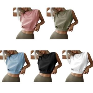 Women Sleeveless Crew Neck Workout Crop Top Yoga Sport Loose Shirts Tops