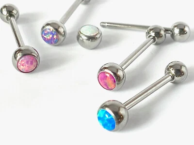 1pc Press-Fit Opal Ball 316L Surgical Steel Tongue Ring Barbell Body Jewelry - Image 1 of 4
