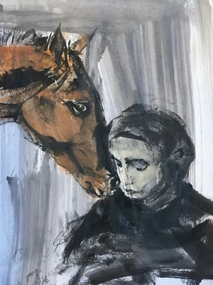 Dibujo de estudio de tinta original firmado pintura de un caballo aprox. A3 Foto 1 de 4