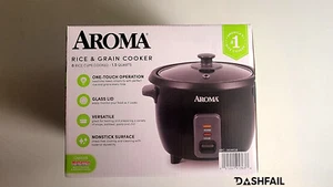 Aroma 6 Cup Rice & Grain Cooker with Outer Steam Tray Black 6 Cup 1.5 Quarts NEW - Picture 1 of 5
