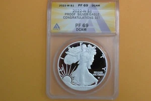 2022 W PROOF SILVER EAGLE CONGRATULATION SET ANACS PF69 DCAM - Picture 1 of 4