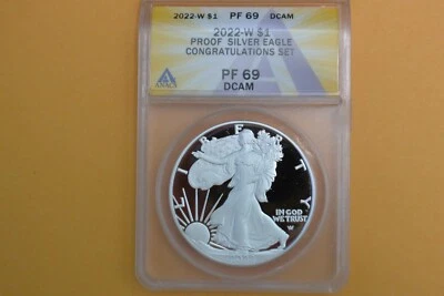 2022 W PROOF SILVER EAGLE CONGRATULATION SET ANACS PF69 DCAM - Image 1 of 4