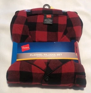 Flannel Pajamas Mens Large Hanes Red Plaid - Picture 1 of 2