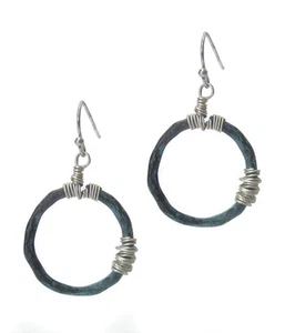 EARRINGS Patina Hoop Wire Wrap Silver Plated Pierced Wire Ears - Picture 1 of 1