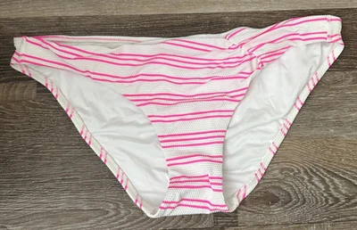 Parte inferior de bikini Victoria's Secret texturizada blanca rosa a rayas grande para mujer Foto 1 de 3
