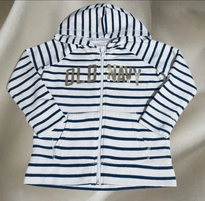 Chaqueta Old Navy Niña Talla XS o 5 Azul Marino Crean Rayas con Capucha En muy buena condición Foto 1 de 4