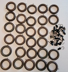 Lot Of 28 Vintage Wood Look Curtain Rings with Clip Drapery Hardware - Picture 1 of 4