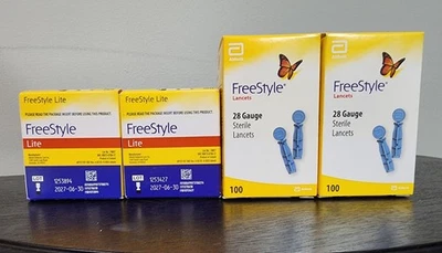 TIRAS REACTIVAS DE GLUCOSA EN SANGRE ABBOTT 200 FREESTYLE LITE + 200 LANCETAS - CAJAS SELLADAS Foto 1 de 4
