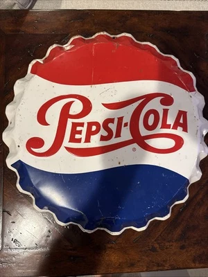Stout Sign Co. Оригинальная крышка на бутылку газировки Pepsi Cola с металлическим тиснением, 19 дюймов - Изображение 1 из 4