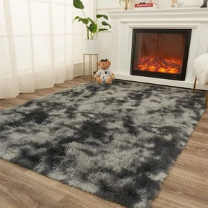 Shag Area Rugs for Living Room, 8X10 Black and Grey Large Fluffy Clearance Ru... - Picture 1 of 7