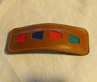 Vintage Handcrafted Leather Hair Barrette Colorful Aysemmeytical Shapes - Image 1 of 4