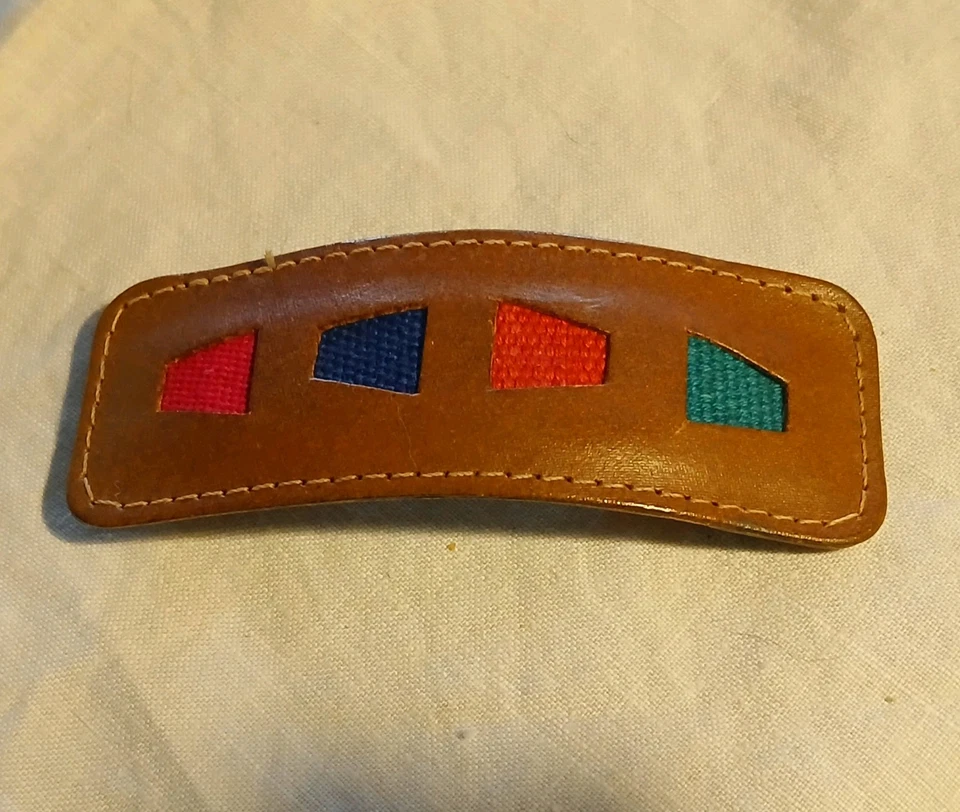 Vintage Handcrafted Leather Hair Barrette Colorful Aysemmeytical Shapes - Image 1 of 4