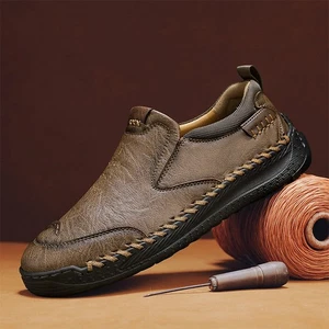 Zapatos informales hechos a mano para hombre Zapatos de cuero de negocios Mocasines Zapatos sin cordones al aire libre - Imagen 1 de 21
