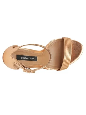 Sandalias de cuero de aguja BCBG MAXAZRIA para mujer acolchadas doradas Lucy punta redonda 5 M Foto 1 de 4