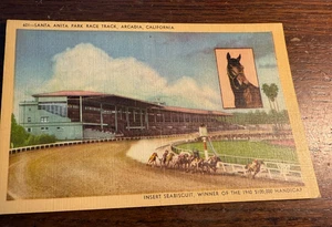 1940 SEABISCUIT, Santa Anita Pferd unbenutzt Postkarte kostenloser Versand - Bild 1 von 2