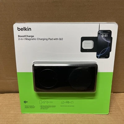 Belkin BoostCharge 2 em 1 almofada de carregamento magnética sem fio com Qi2 15W 5W USB-C - Imagem 1 de 3