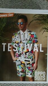 Oppo Suit Testival 80s Glam Shorts Suit Costume Outfit Neon Party Miami Vice NIB