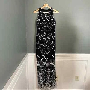 NEW! Aidan Mattox Lace Embroidered Floral Halter Maxi Gown in Stock 2861 - Picture 1 of 12