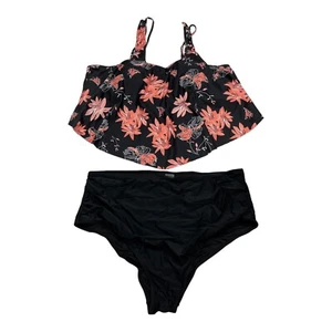 Duostick Womens XXL Flounce Top Tankini Swimwear Bathing Suit High Waist Floral - Picture 1 of 5