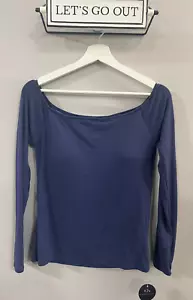 Klassy Network Womens Off the Shoulder Ribbed LS Shirt w/Built-In Bra, Navy XL - Picture 1 of 14