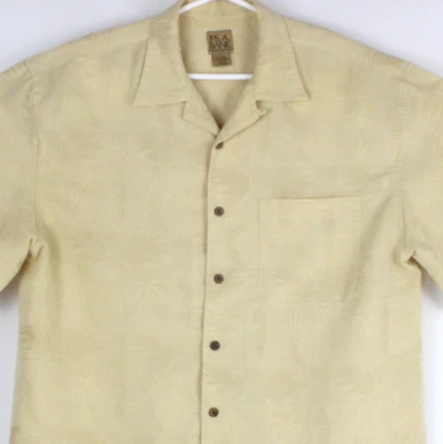 Jos A Bank Hawaiian Shirt Mens L Chest 48 in Pale gold yellow Monochromatic Palm - Image 1 of 4