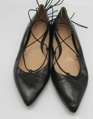 Gianvito Rossi Cuero Negro Con Cordones 'Femi' Plano talla 38.5 Foto 1 de 4