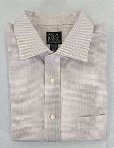 Jos A Bank Traveler's Mens Dress Shire White Checkered 17.5/35 Tailored Fit - Picture 1 of 14