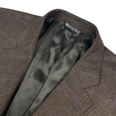 G. Manzoni Men's 100% Wool 2-Button Blazer Brown/Blue Plaid • Italy • 44 R - Image 1 of 4
