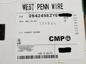 Cable de red West Penn Wire 254245 24/4P Cat5E UTP Plenum CMP amarillo/100 pies - Imagen 1 de 7