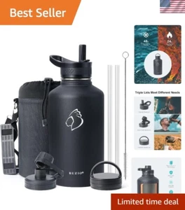 Water Bottle with Straw lid, Spout Lid, Hand Lid and Carrying Pouch, 32oz 40o... - Picture 1 of 8