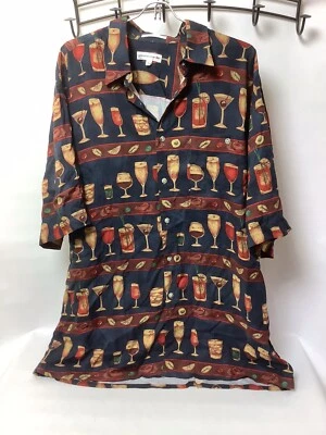 Pierre Cardin Hawaiian Aloha Large Shirt Pineapple Cocktails Tiki Drinks Vintage - Image 1 of 4