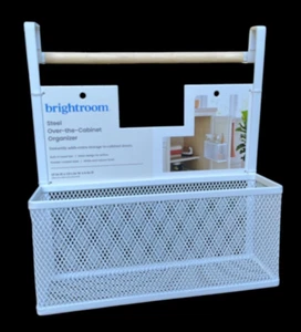 Brightroom Steel Mesh Over-The-Cabinet Organizer Built In Towel Bar White NEW - Picture 1 of 4